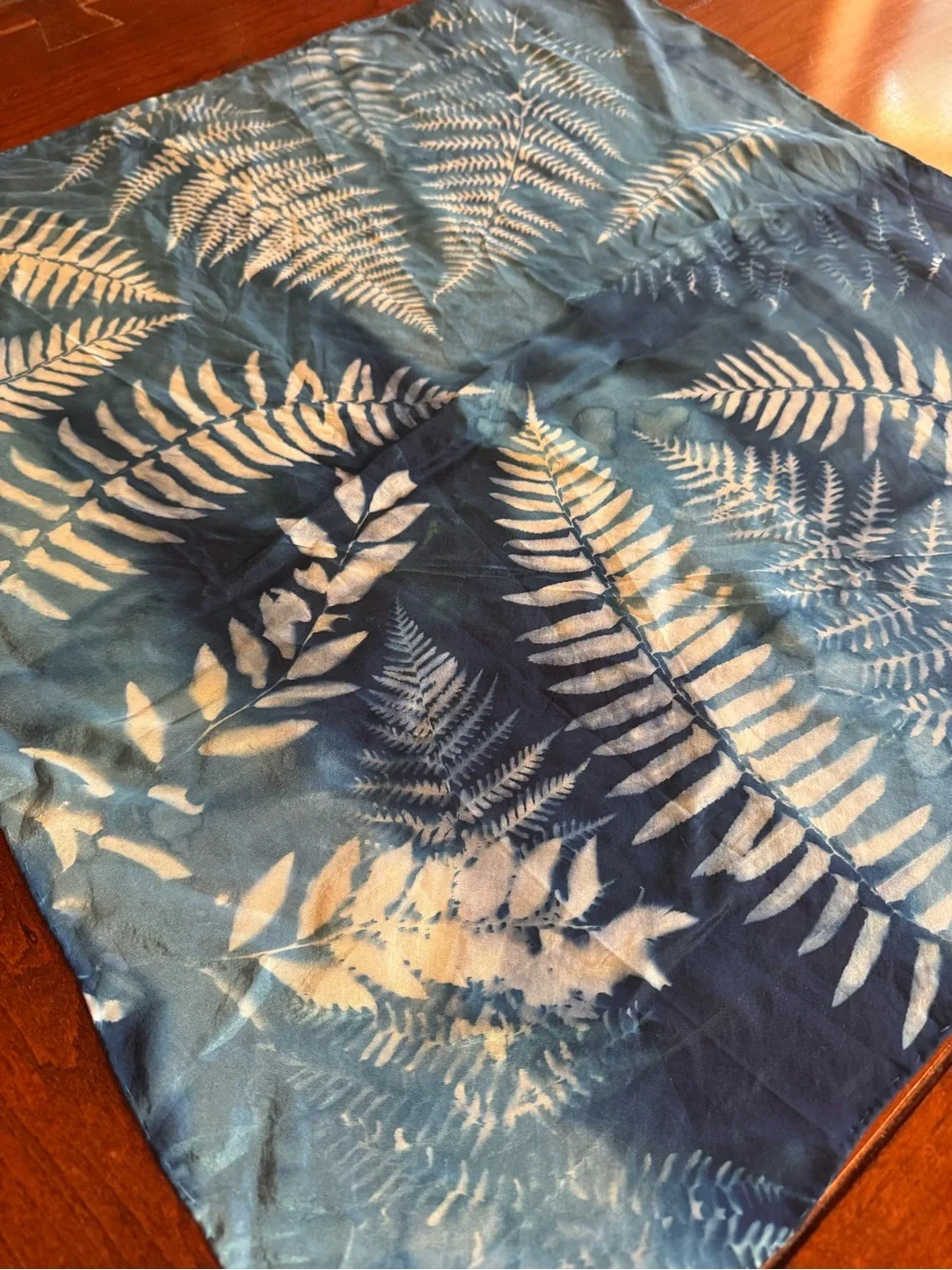 Silk Fern Pattern Cyanotype scarf
